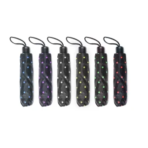 Paraguas Plegable Manual Básico Negro con Topos. 6 unidades
