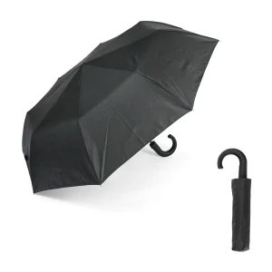 Paraguas Plegable Negro Hombre Automático, Puño Curvo. 2 unidades