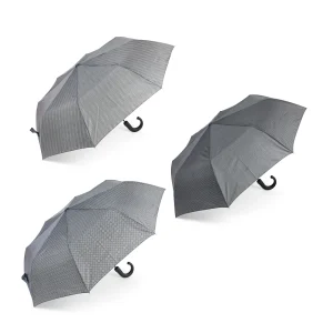 Paraguas Plegable Negro Hombre Automático, Puño Curvo Estampado. 2 unidades