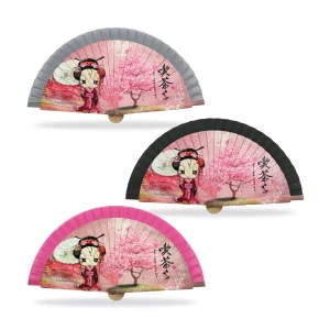 Abanico Malamalaka, de madera natural GEISHA, 23 cm. Pack 3 uds