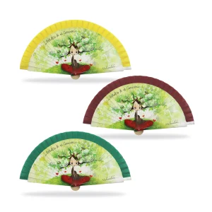 Abanico Malamalaka, de madera natural ÁRBOL, 23 cm. Pack 3 uds